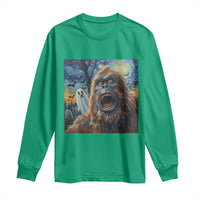Funny Halloween Long Sleeve Shirt Bigfoot Selfie With Ghost Starry Night Art - Wonder Print Shop