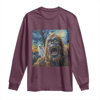 Funny Halloween Long Sleeve Shirt Bigfoot Selfie With Ghost Starry Night Art - Wonder Print Shop