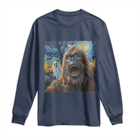 Funny Halloween Long Sleeve Shirt Bigfoot Selfie With Ghost Starry Night Art - Wonder Print Shop