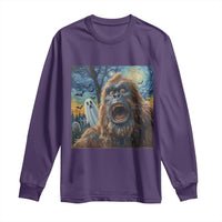 Funny Halloween Long Sleeve Shirt Bigfoot Selfie With Ghost Starry Night Art - Wonder Print Shop