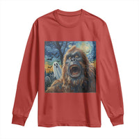 Funny Halloween Long Sleeve Shirt Bigfoot Selfie With Ghost Starry Night Art - Wonder Print Shop