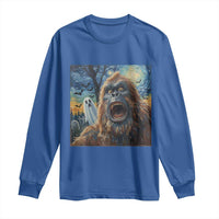 Funny Halloween Long Sleeve Shirt Bigfoot Selfie With Ghost Starry Night Art - Wonder Print Shop