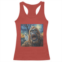 Funny Halloween Racerback Tank Top Bigfoot Selfie With Ghost Starry Night Art - Wonder Print Shop