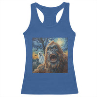 Funny Halloween Racerback Tank Top Bigfoot Selfie With Ghost Starry Night Art - Wonder Print Shop