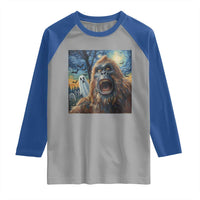 Funny Halloween Raglan Shirt Bigfoot Selfie With Ghost Starry Night Art - Wonder Print Shop