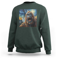 Funny Halloween Sweatshirt Bigfoot Selfie With Ghost Starry Night Art - Wonder Print Shop
