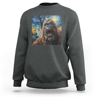 Funny Halloween Sweatshirt Bigfoot Selfie With Ghost Starry Night Art - Wonder Print Shop