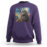 Funny Halloween Sweatshirt Bigfoot Selfie With Ghost Starry Night Art - Wonder Print Shop