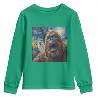 Funny Halloween Youth Sweatshirt Bigfoot Selfie With Ghost Starry Night Art - Wonder Print Shop