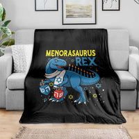 Funny Hanukkah Dinosaur With Dreidel Menorah Pun Gift Throw Blanket Menorasaurus Rex - Wonder Print Shop