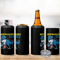 Funny Hanukkah Dinosaur With Dreidel Menorah Pun Gift 4 in 1 Can Cooler Tumbler Menorasaurus Rex - Wonder Print Shop