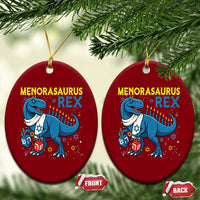Funny Hanukkah Dinosaur With Dreidel Menorah Pun Gift Ceramic Ornament Menorasaurus Rex - Wonder Print Shop