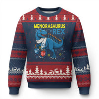Funny Hanukkah Dinosaur With Dreidel Menorah Pun Gift Ugly Christmas Sweater Menorasaurus Rex - Wonder Print Shop