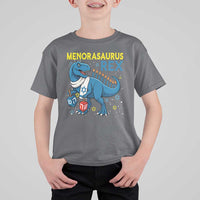 Funny Hanukkah Dinosaur With Dreidel Menorah Pun Gift T Shirt For Kid Menorasaurus Rex - Wonder Print Shop