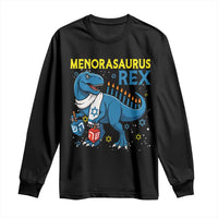 Funny Hanukkah Dinosaur With Dreidel Menorah Pun Gift Long Sleeve Shirt Menorasaurus Rex - Wonder Print Shop