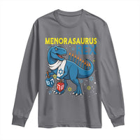 Funny Hanukkah Dinosaur With Dreidel Menorah Pun Gift Long Sleeve Shirt Menorasaurus Rex - Wonder Print Shop
