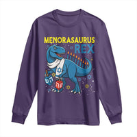 Funny Hanukkah Dinosaur With Dreidel Menorah Pun Gift Long Sleeve Shirt Menorasaurus Rex - Wonder Print Shop