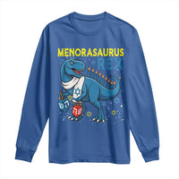 Funny Hanukkah Dinosaur With Dreidel Menorah Pun Gift Long Sleeve Shirt Menorasaurus Rex - Wonder Print Shop