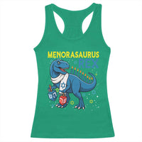 Funny Hanukkah Dinosaur With Dreidel Menorah Pun Gift Racerback Tank Top Menorasaurus Rex - Wonder Print Shop