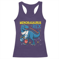 Funny Hanukkah Dinosaur With Dreidel Menorah Pun Gift Racerback Tank Top Menorasaurus Rex - Wonder Print Shop