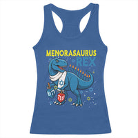 Funny Hanukkah Dinosaur With Dreidel Menorah Pun Gift Racerback Tank Top Menorasaurus Rex - Wonder Print Shop