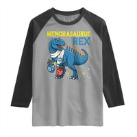 Funny Hanukkah Dinosaur With Dreidel Menorah Pun Gift Raglan Shirt Menorasaurus Rex - Wonder Print Shop