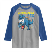 Funny Hanukkah Dinosaur With Dreidel Menorah Pun Gift Raglan Shirt Menorasaurus Rex - Wonder Print Shop