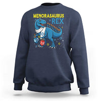 Funny Hanukkah Dinosaur With Dreidel Menorah Pun Gift Sweatshirt Menorasaurus Rex - Wonder Print Shop