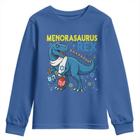Funny Hanukkah Dinosaur With Dreidel Menorah Pun Gift Youth Sweatshirt Menorasaurus Rex - Wonder Print Shop