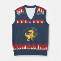 Funny Hanukkah Dinosaur Celebration Festival Of Lights Gift V-Neck Knit Sweater Vest Menorasaurus - Wonder Print Shop