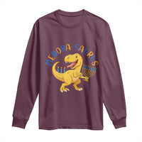 Funny Hanukkah Dinosaur Celebration Festival Of Lights Gift Long Sleeve Shirt Menorasaurus - Wonder Print Shop
