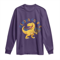 Funny Hanukkah Dinosaur Celebration Festival Of Lights Gift Long Sleeve Shirt Menorasaurus - Wonder Print Shop