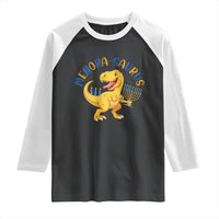 Funny Hanukkah Dinosaur Celebration Festival Of Lights Gift Raglan Shirt Menorasaurus - Wonder Print Shop