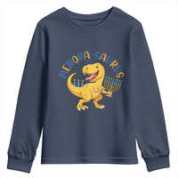 Funny Hanukkah Dinosaur Celebration Festival Of Lights Gift Youth Sweatshirt Menorasaurus - Wonder Print Shop