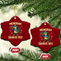 Funny Hanukkah Dinosaur Lover Ceramic Ornament Menorasaurus Rex Festival Of Lights Gift - Wonder Print Shop