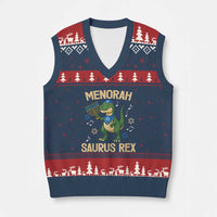 Funny Hanukkah Dinosaur Lover V-Neck Knit Sweater Vest Menorasaurus Rex Festival Of Lights Gift - Wonder Print Shop