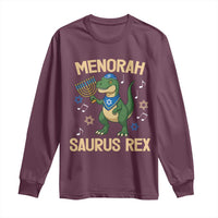 Funny Hanukkah Dinosaur Lover Long Sleeve Shirt Menorasaurus Rex Festival Of Lights Gift - Wonder Print Shop
