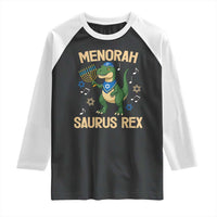 Funny Hanukkah Dinosaur Lover Raglan Shirt Menorasaurus Rex Festival Of Lights Gift - Wonder Print Shop