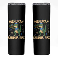 Funny Hanukkah Dinosaur Lover Skinny Tumbler Menorasaurus Rex Festival Of Lights Gift - Wonder Print Shop