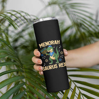 Funny Hanukkah Dinosaur Lover Skinny Tumbler Menorasaurus Rex Festival Of Lights Gift - Wonder Print Shop
