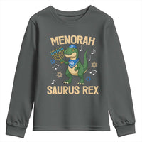 Funny Hanukkah Dinosaur Lover Youth Sweatshirt Menorasaurus Rex Festival Of Lights Gift - Wonder Print Shop