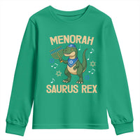 Funny Hanukkah Dinosaur Lover Youth Sweatshirt Menorasaurus Rex Festival Of Lights Gift - Wonder Print Shop