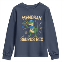 Funny Hanukkah Dinosaur Lover Youth Sweatshirt Menorasaurus Rex Festival Of Lights Gift - Wonder Print Shop