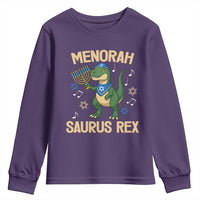 Funny Hanukkah Dinosaur Lover Youth Sweatshirt Menorasaurus Rex Festival Of Lights Gift - Wonder Print Shop