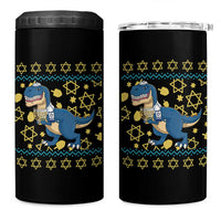 Funny Hanukkah Dinosaur Lover Ugly Sweater 4 in 1 Can Cooler Tumbler Festival Of Lights Gift - Wonder Print Shop