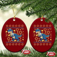 Funny Hanukkah Dinosaur Lover Ugly Sweater Ceramic Ornament Festival Of Lights Gift - Wonder Print Shop