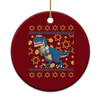 Funny Hanukkah Dinosaur Lover Ugly Sweater Ceramic Ornament Festival Of Lights Gift - Wonder Print Shop