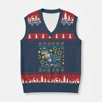 Funny Hanukkah Dinosaur Lover Ugly Sweater V-Neck Knit Sweater Vest Festival Of Lights Gift - Wonder Print Shop