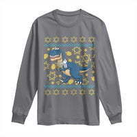 Funny Hanukkah Dinosaur Lover Ugly Sweater Long Sleeve Shirt Festival Of Lights Gift - Wonder Print Shop