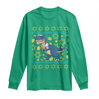 Funny Hanukkah Dinosaur Lover Ugly Sweater Long Sleeve Shirt Festival Of Lights Gift - Wonder Print Shop